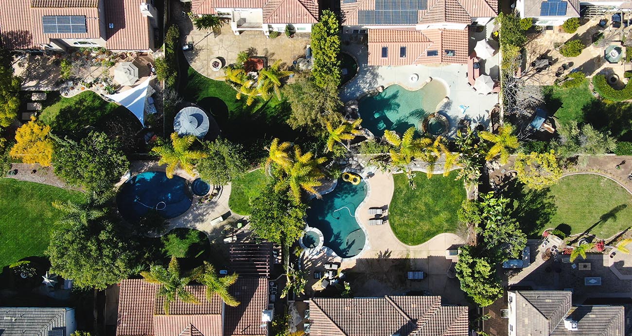 Aerial view of San Diego houses 